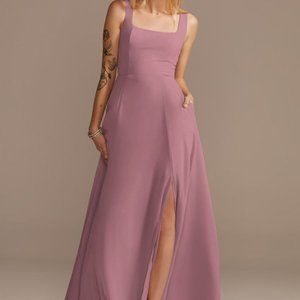 Chiffon Squared Tank Lace Up Bridesmaid Dress